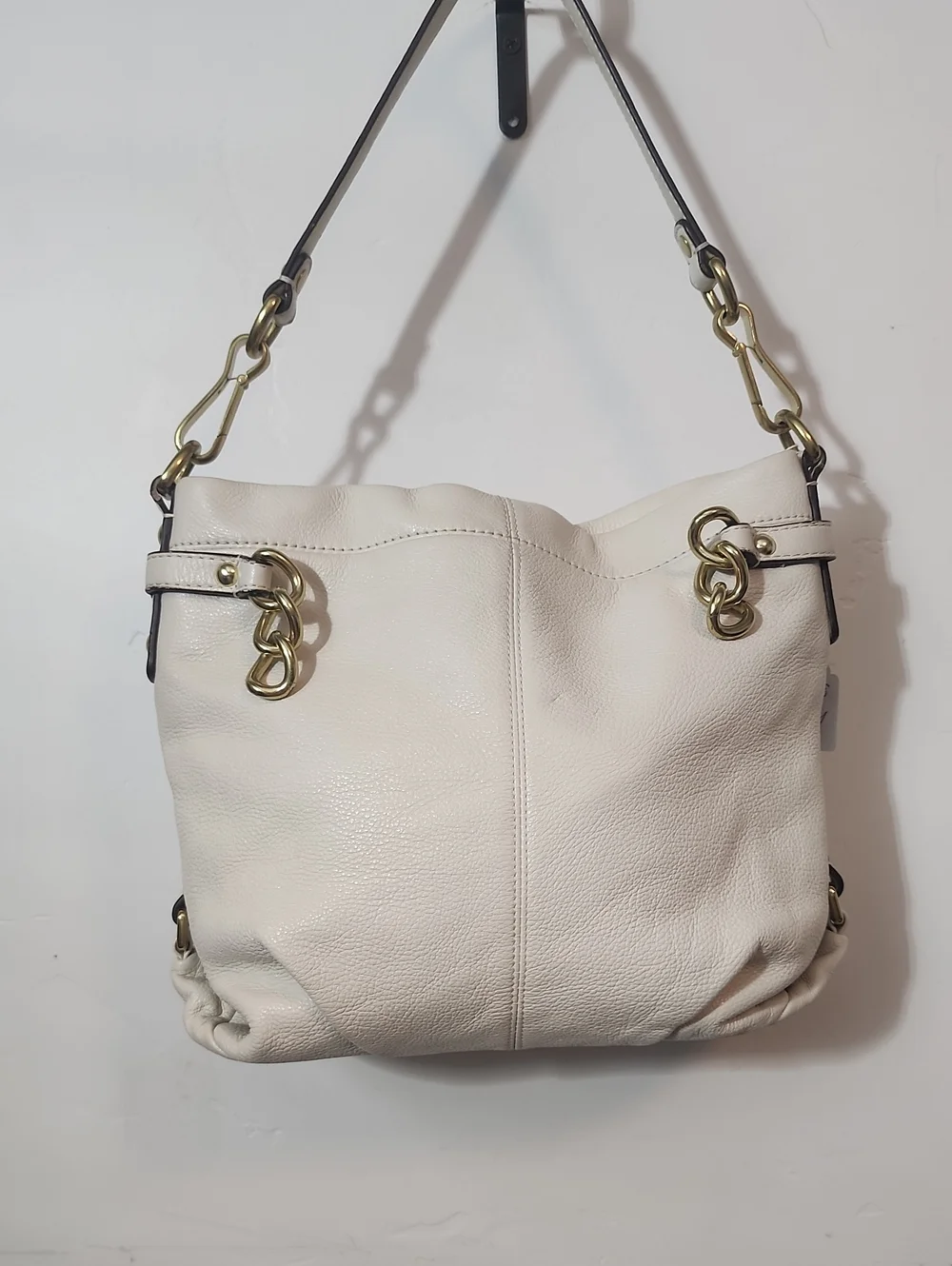 Coach Cream Leather Shoulder Bag with Brass Hardware